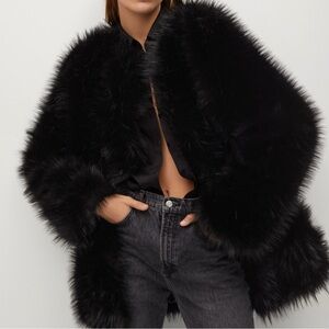Mango Elegant Black Faux Fur Jacket Coat